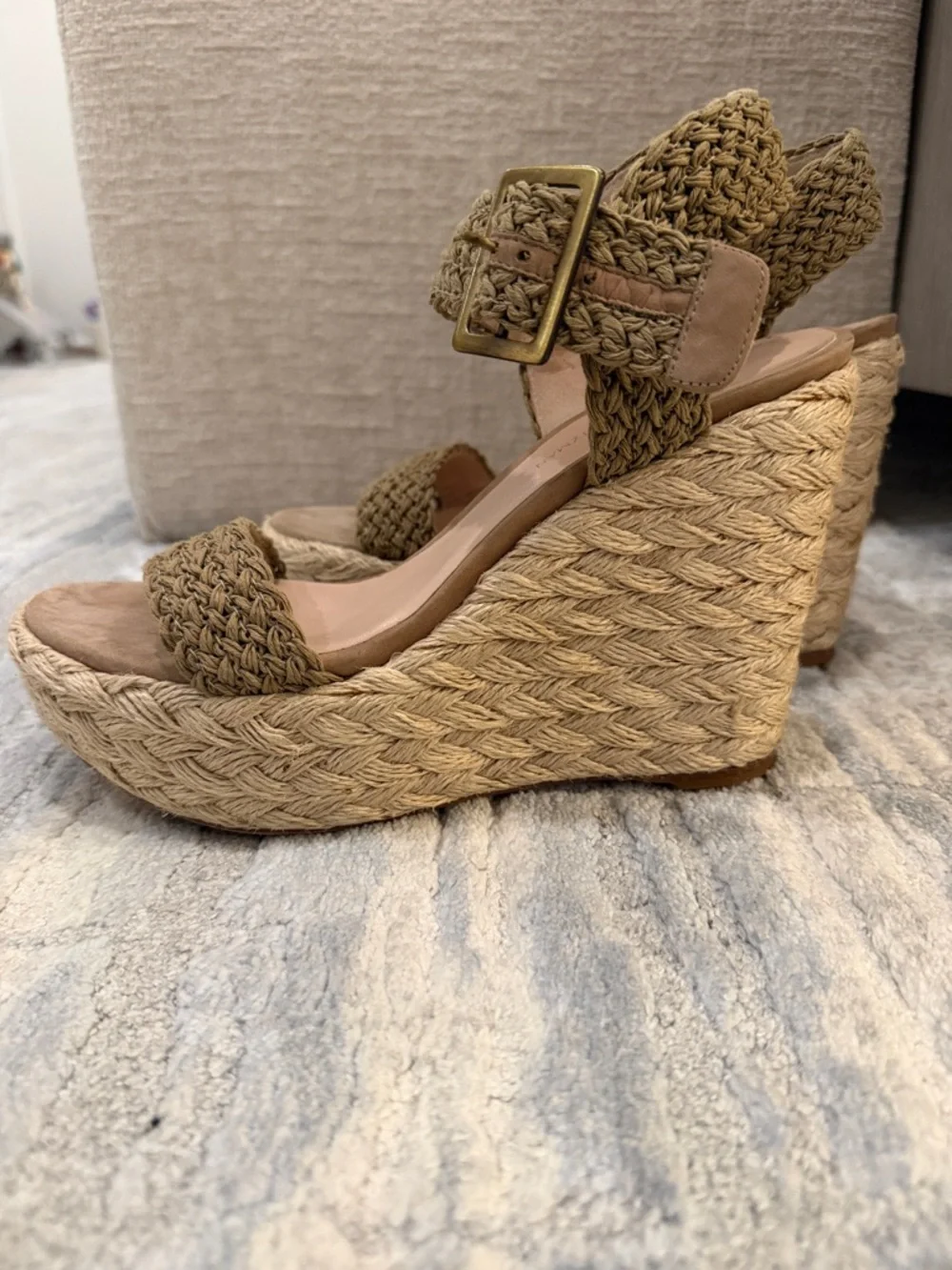 Stuart Weitzman Braided Espadrille Wedge Sandals - Tan - Picture 4 of 9